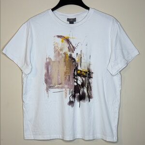 H&M White Abstract Print Short Sleeve Tee Size L